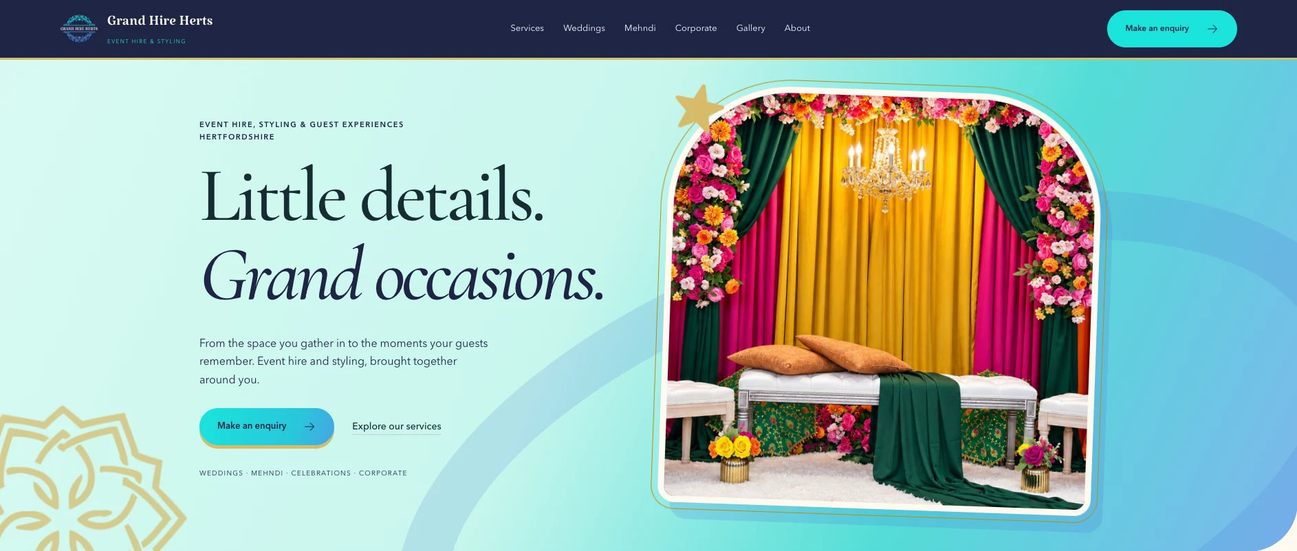 Actual Grand Hire Herts website and service-led navigation