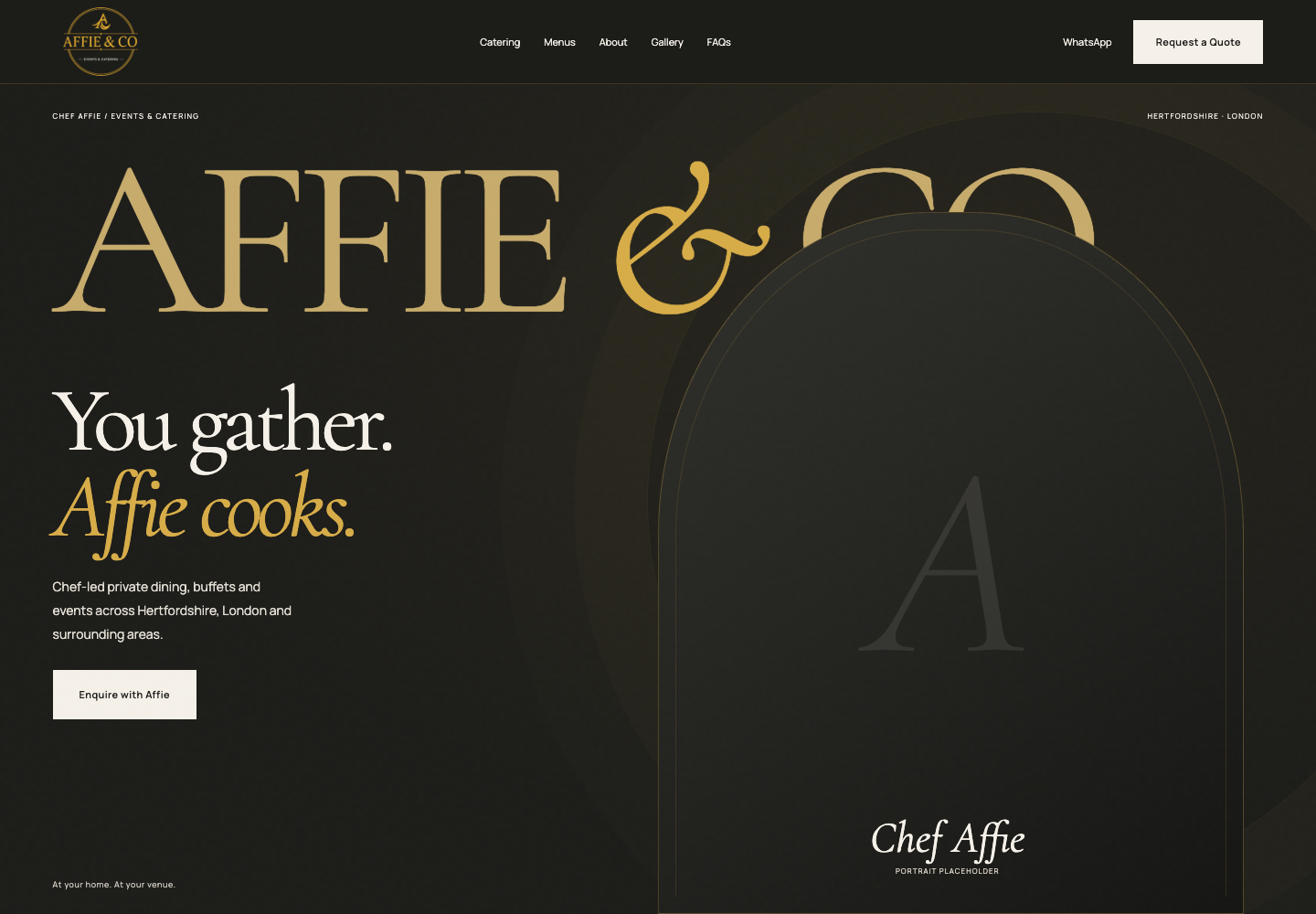 Actual local Affie & Co homepage, with its designed portrait placeholder.