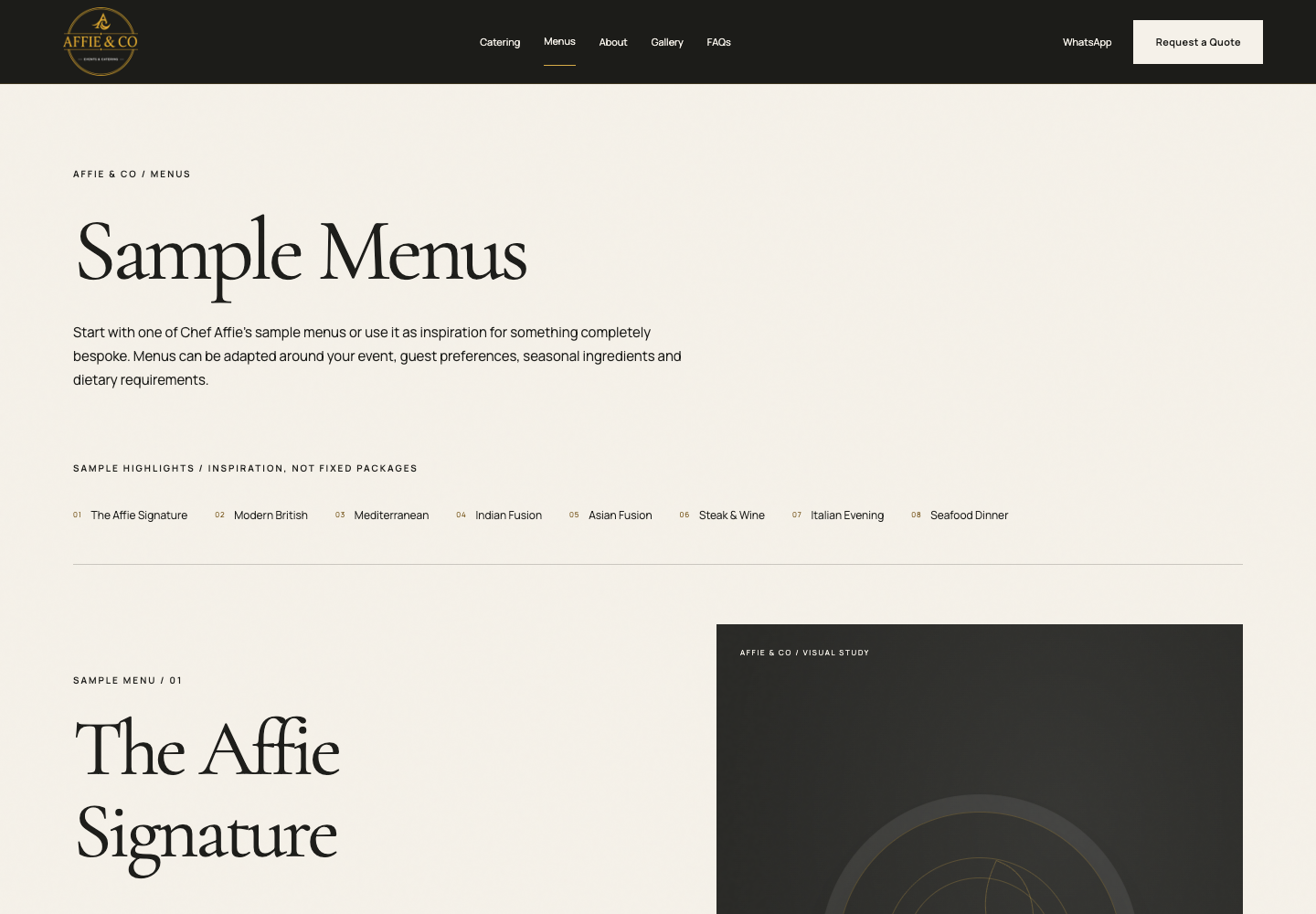 Actual local Affie and Co sample menu page