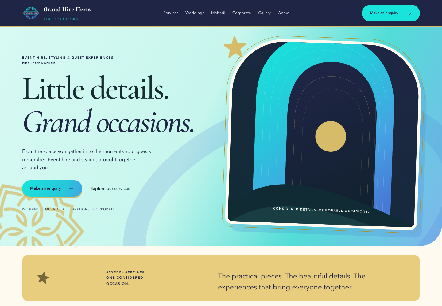 Actual Grand Hire Herts website homepage.